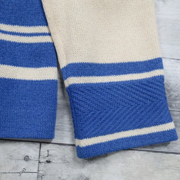 ST. JOHN Santana Knit Cream & Blue Striped Button Front Jacket Women's Size 4 - Picture 10 of 13